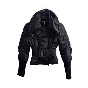 Guess Vintage y2k Black Puffer Down Jacket XS with Buckle Snap Zip Closure